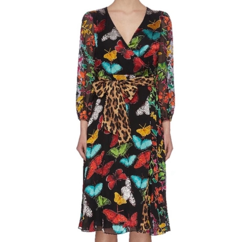 Alice + Olivia Jesse Butterfly Mixed Print Dress. Women’s size 6